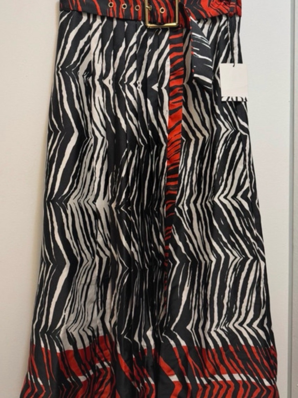 ZARA Black Red Zebra Print Wrap Midi Skirt XS NWT